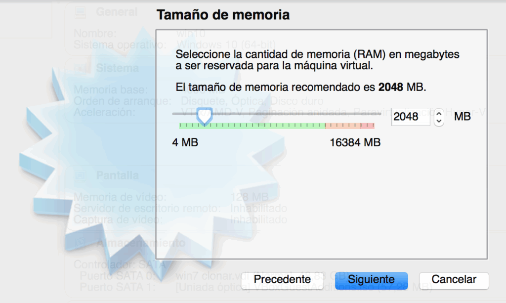 Elegir Memoria maquina virtual