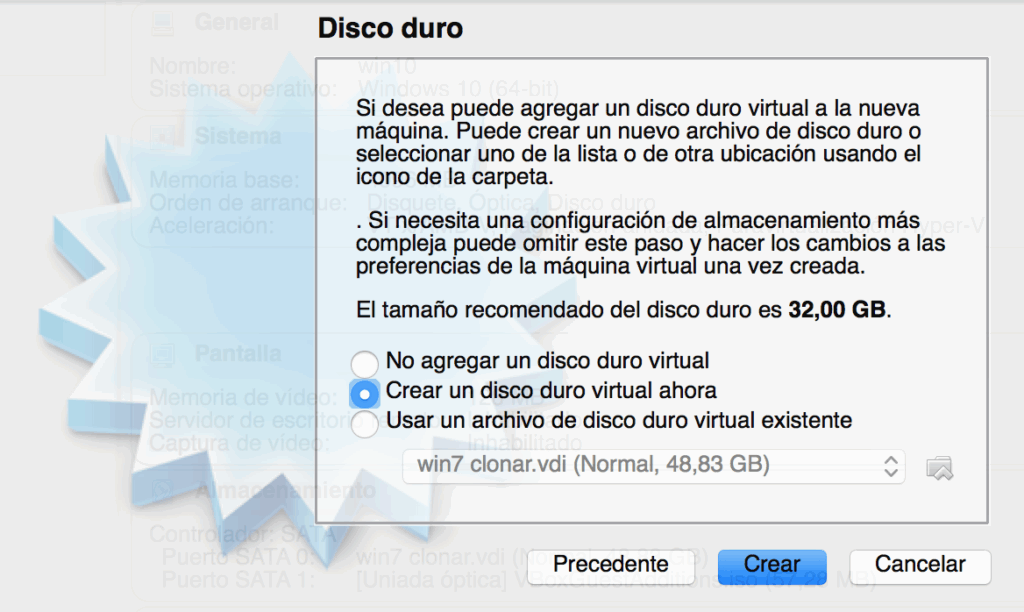 Elegir tipo de disco duro virtual