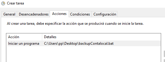 Generar tarea acción