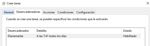 Generar tarea desencadonador