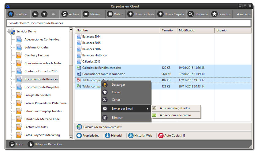 pantalla dataprius enviar por email