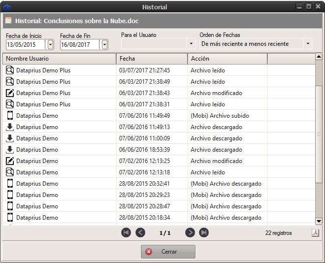 historial de descargas