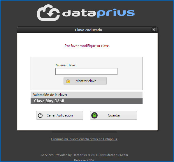 Ventana login para modificar clave