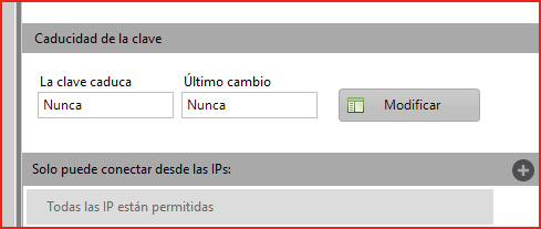 Detalle ventana modificar caducidad de clave