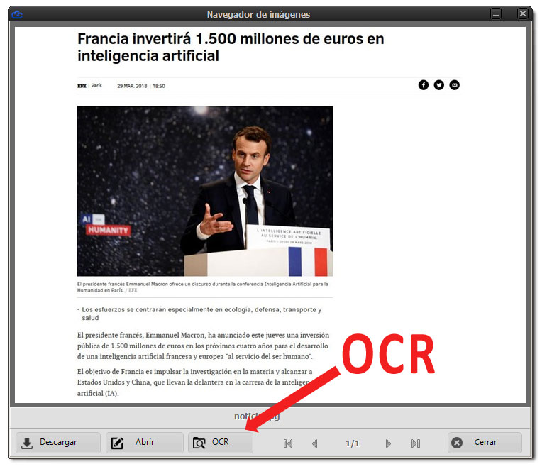 Ventana con imagen para OCR