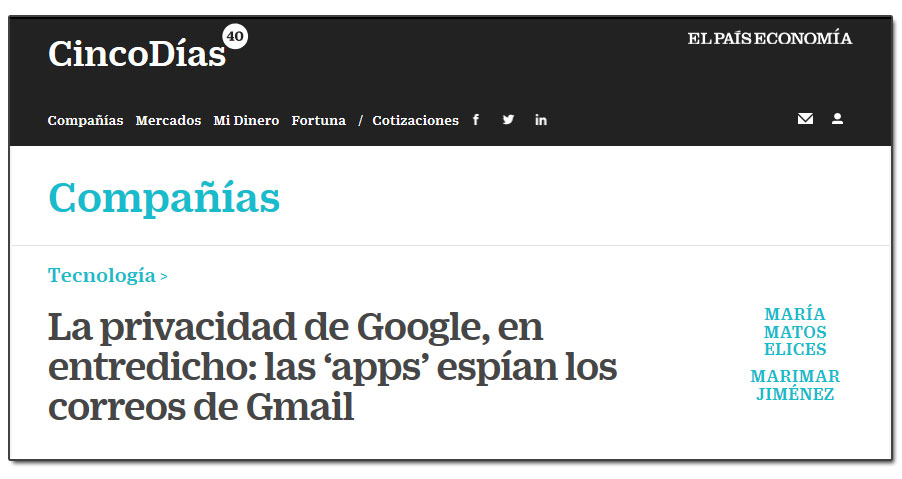 La privacidad de Google, en entredicho: las ‘apps’ espían los correos de Gmail