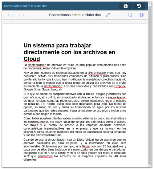 Editor de Word para pantallas pequeñas