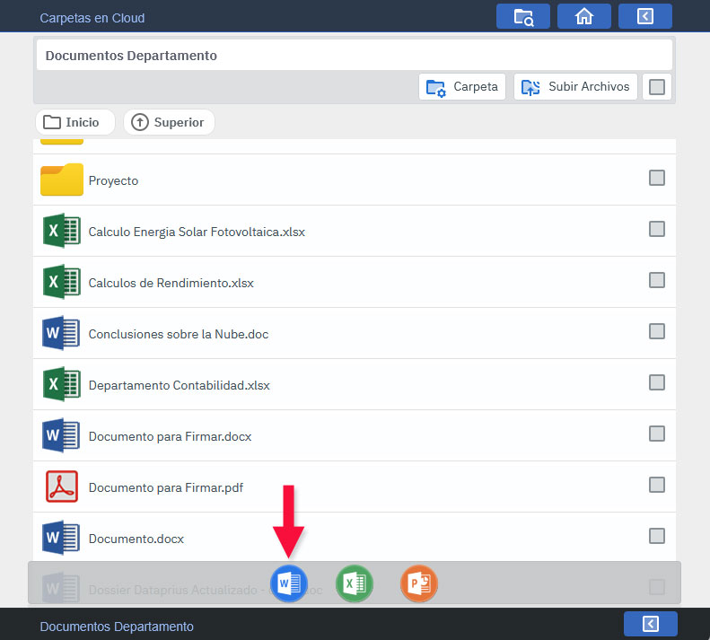 Crear archivo Word en la aplicación web. Opciones de la aplicación para crear archivos de Office