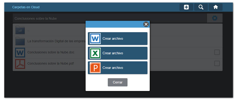 Opciones de la aplicación para crear archivos de Office