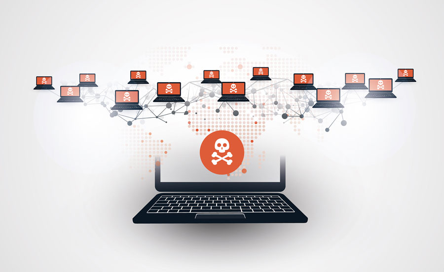 Ilustración virus propagación en la red