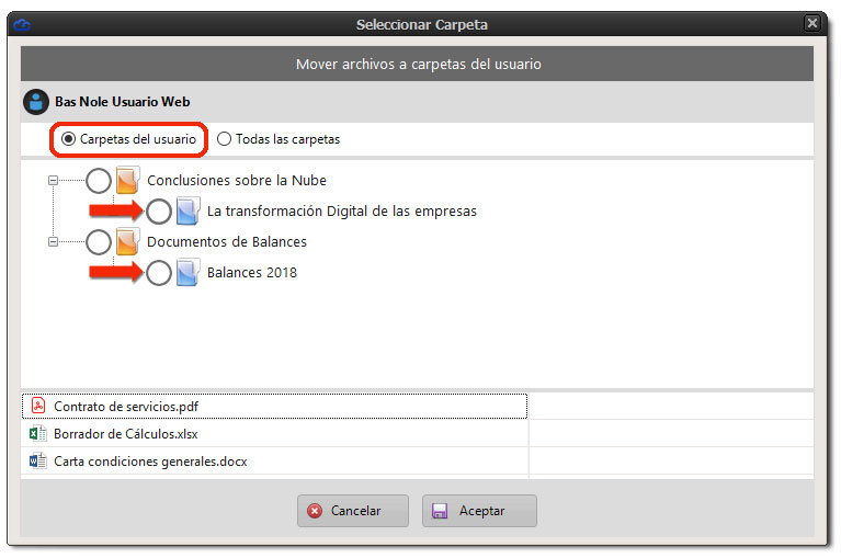 Seleccionando carpetas del usuario para mover archivos recibidos desde la web.