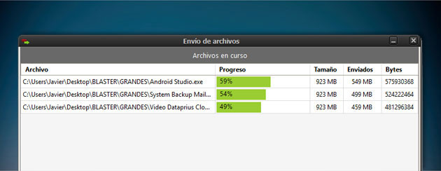 Cola de subida de archivos en Dataprius