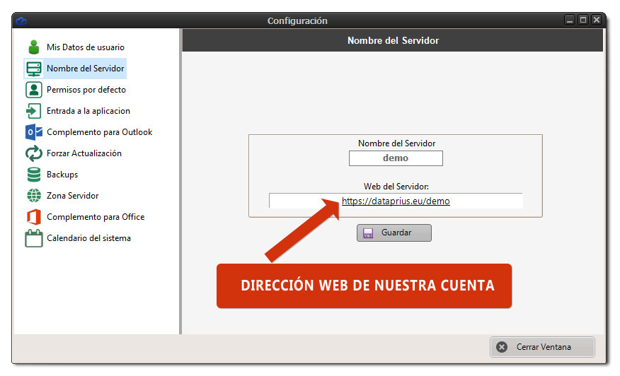 Dirección de la web dataprius de la cuenta