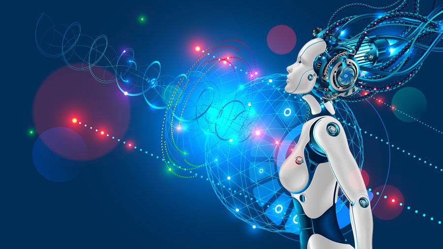 Robot con forma de muer mirando al futuro tecnológico.