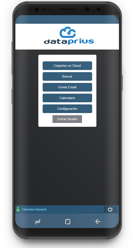 Captura aplicación Android menu de opciones.