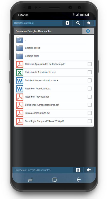 Captura aplicación Android navegación por carpetas y archivos.