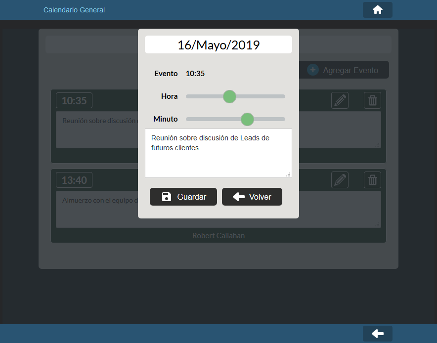 Edición de evento del calendario