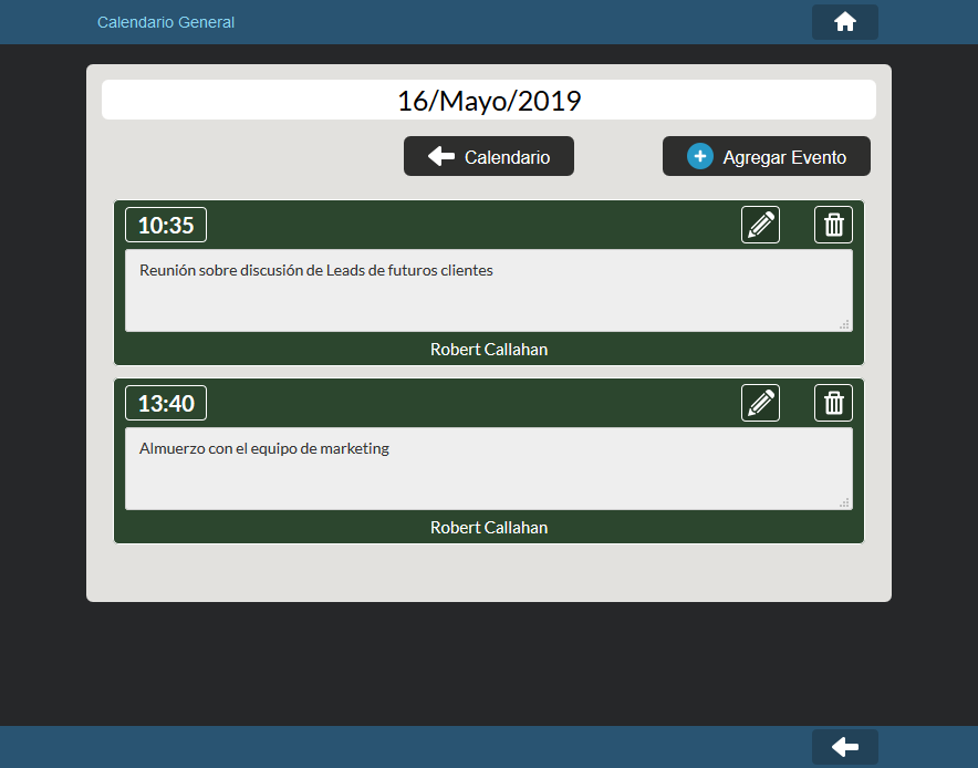 Listado de eventos de un día del Calendario