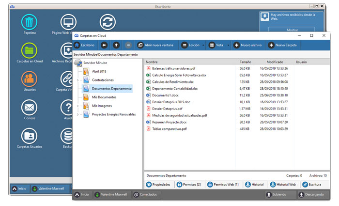 Ventana de archivos guardados en Dataprius.