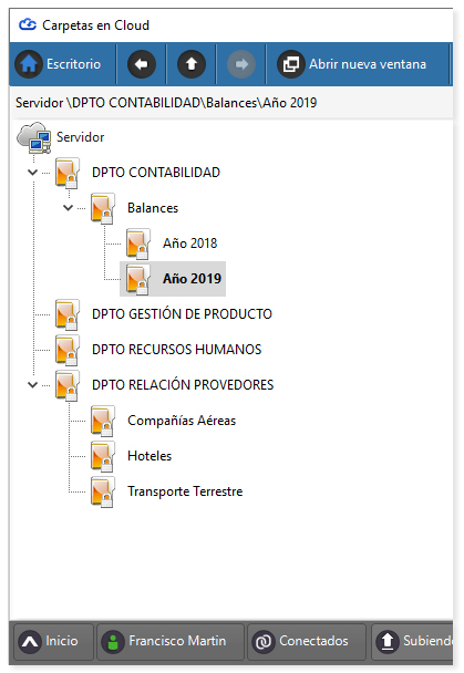 Elemplo de carpetas organizadas por departamentos.