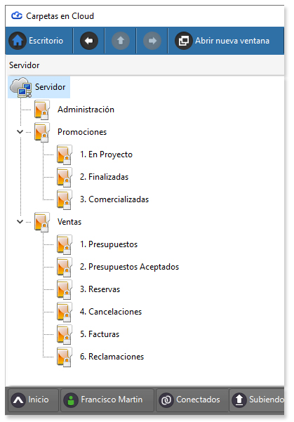 Ejemplo sencillo de carpetas organizadas por flujo de trabajo.