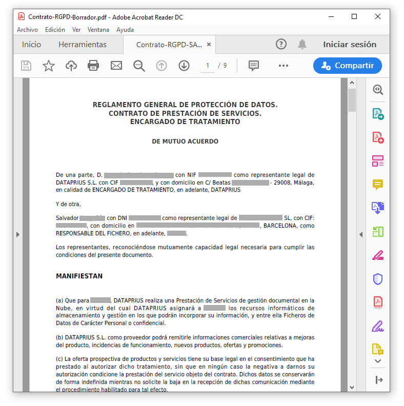 Contrato RGPD Dataprius