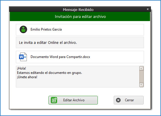 Enviar invitación para edición de documento Word.
