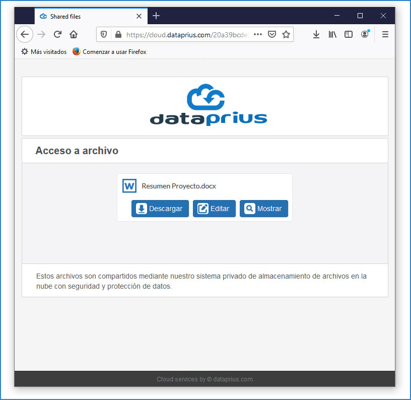 Aspecto del enlace en el navegador de Internet
