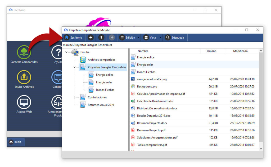 Navegador de carpetas y archivos Dataprius para los Usuarios Web.
