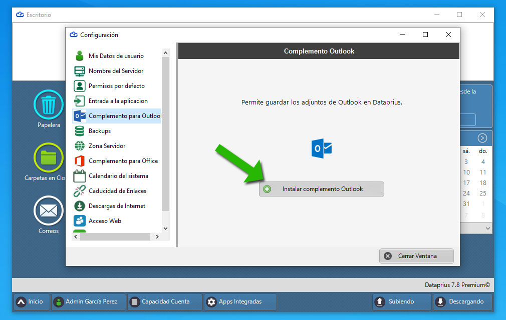 Dataprius. Instalar complemento Outlook.
