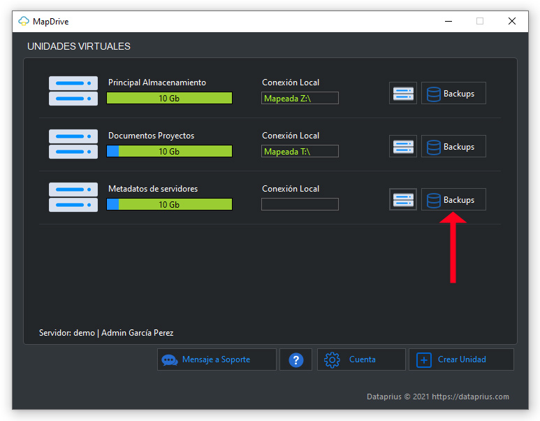 Mapdrive viene con backups incluidos para todas las unidades.