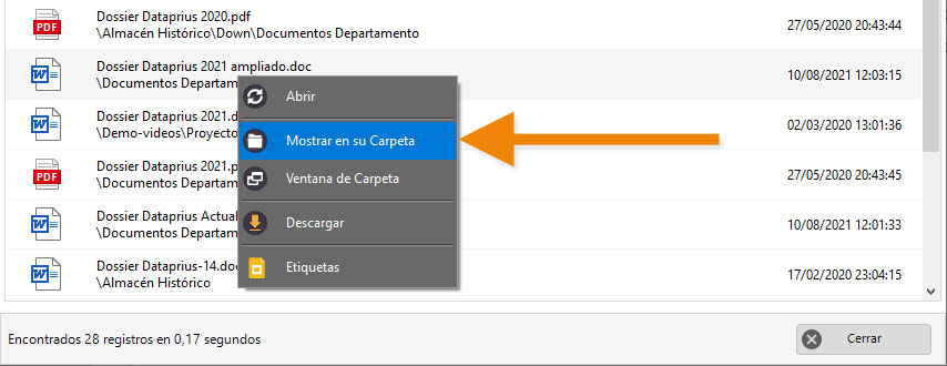 Mostrar archivo en su carpeta tras la búsqueda.