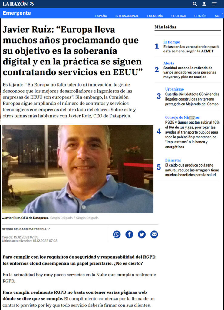 Página de La Razón con la entrevista.
