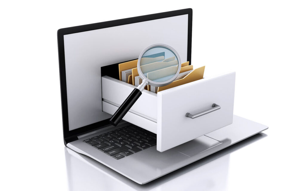 Archivos almacenados. Buscar documento o versiones en laptop