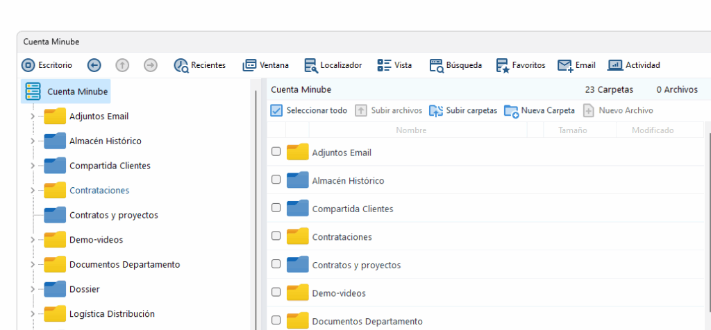 Carpetas compartidas con clientes en Dataprius