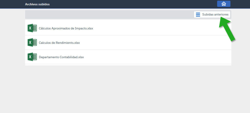 Pantalla de archivos subidos de la web de dataprius.