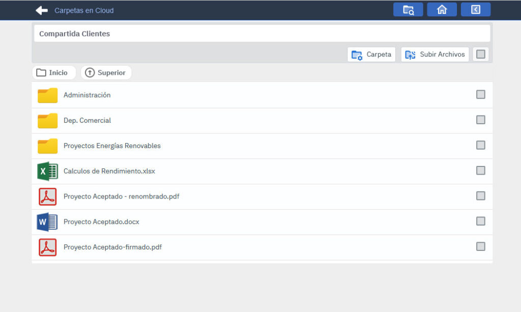 Web del sistema dataprius como portal para clientes.