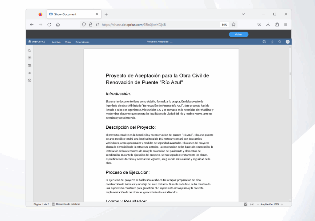 Visualizando un documento de word al que hemos llegado mediante un enlace a carpeta.