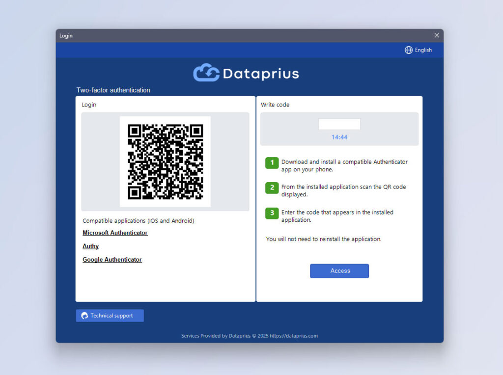 QR scanning when two-factor authentication is enabled for user in dataprius desktop applicaction