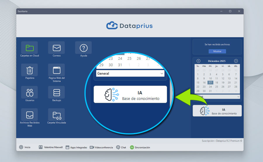 IA Base de conocimiento disponible desde el escritorio Dataprius.
