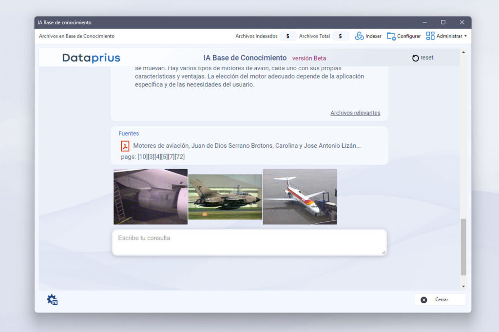 La consulta a la IA muestra imágenes relacionadas extraídas de los documentos.