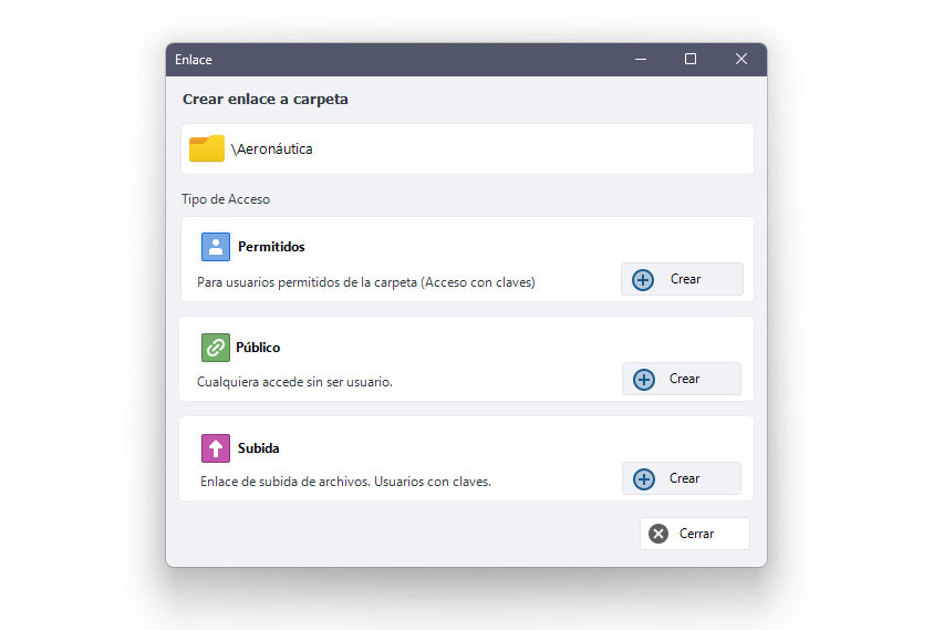 Imagen de ventana de enlaces a carpeta Dataprius.