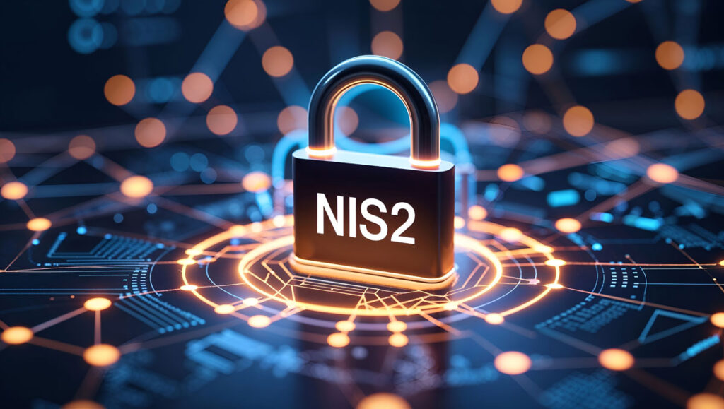 Ilistración NIS2 ciberseguridad. Imagen abstracta de un candado sobre red digital.