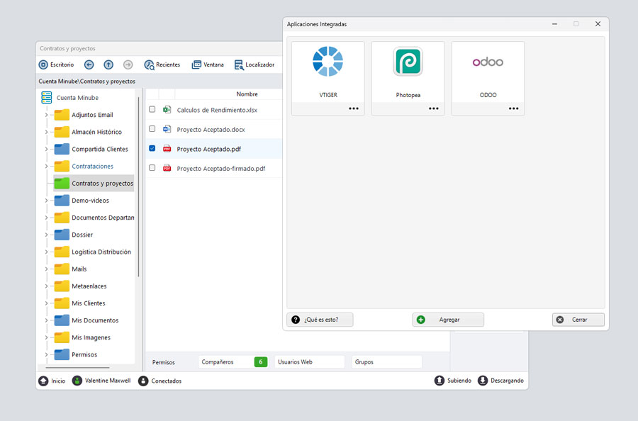 Captura de pantalla de aplicaciones integradas en Dataprius