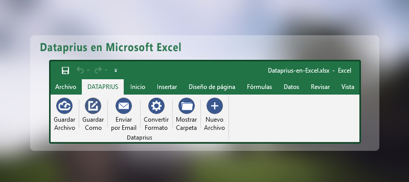 Barra de herramientas de Dataprius integrada en Microsoft Excel