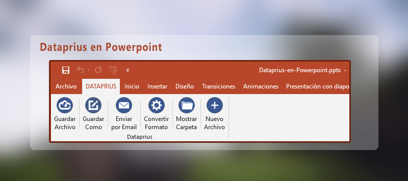Barra de herramientas de Dataprius integrada en Microsoft Powerpoint