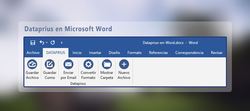 Barra de herramientas de Dataprius integrada en Microsoft Word