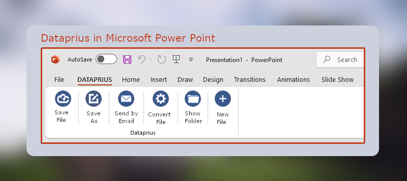 Toolbar Dataprius addin in Microsoft Power Point