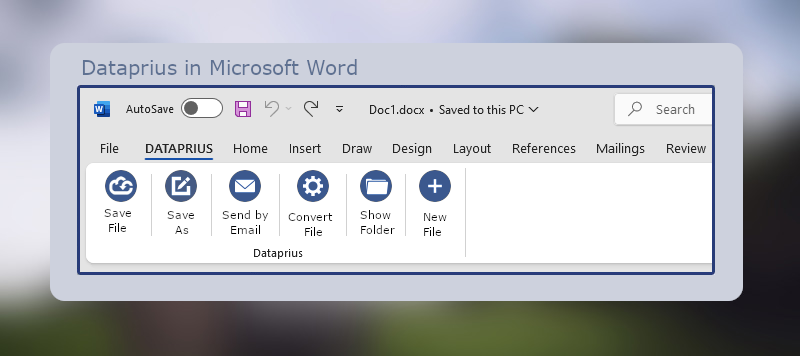 Toolbar Dataprius addin in Microsoft Word