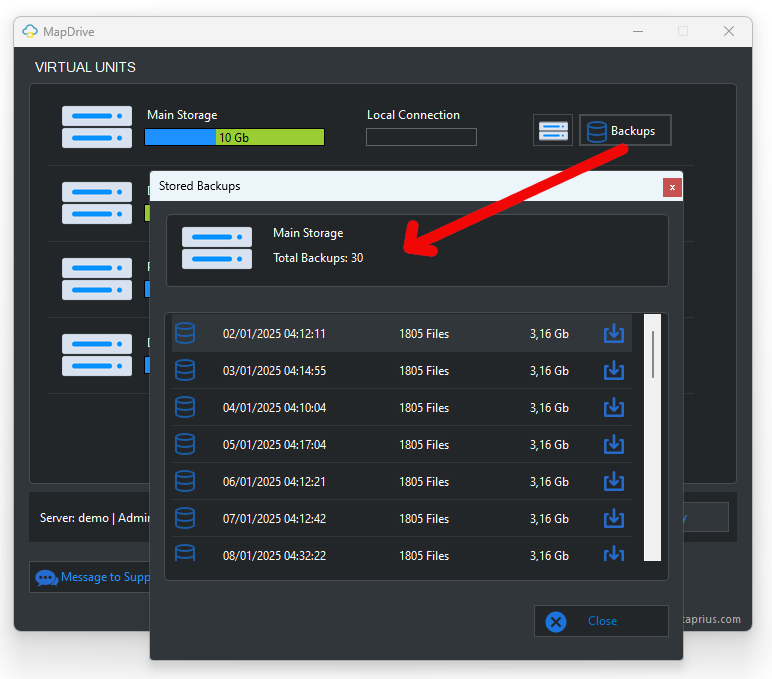 Mapdrive. Backups of each mapped drive